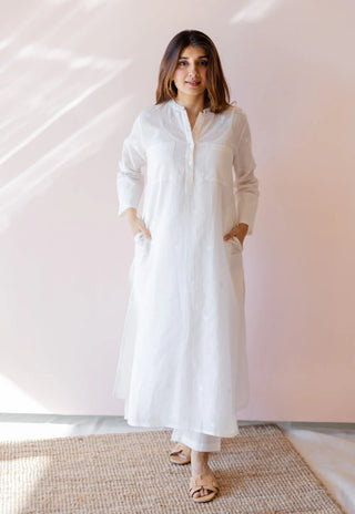 Shreeja White Handloom Cotton A Line Kurta