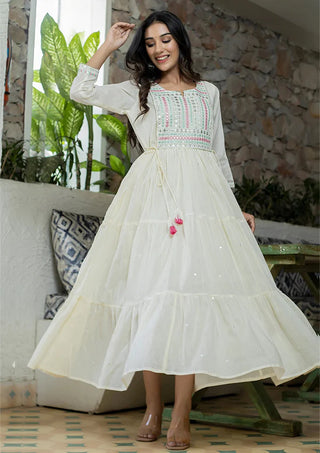 WHITE MIRROR EMBELLISHEDMENT ETHNIC GOWN DRESS