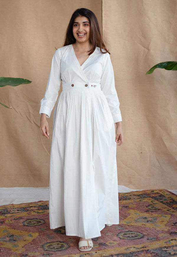 White Poplin Cotton Embroidered Dress