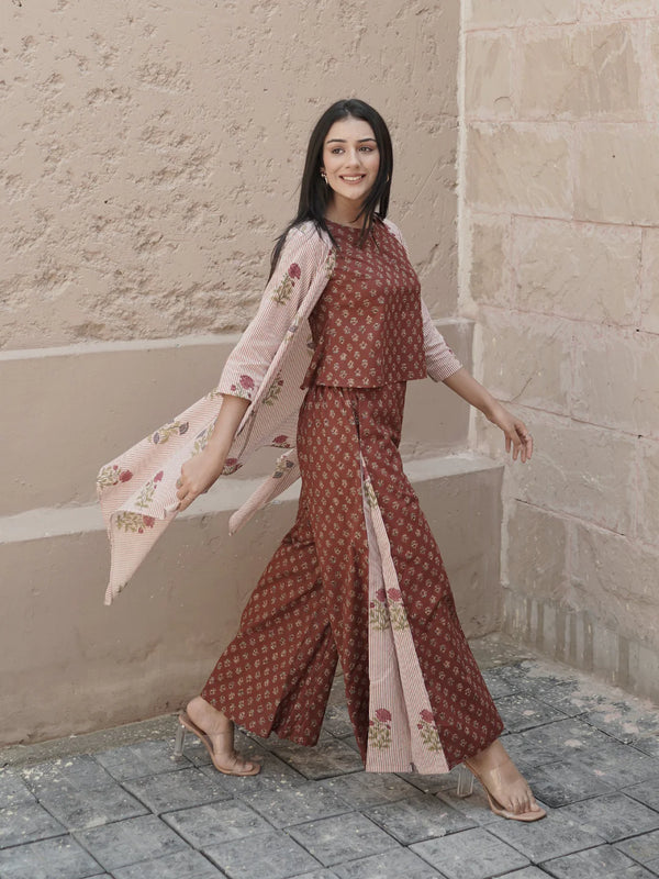 BLOCK PRINTED CO-ORD TOPS WITH SHRUG SET