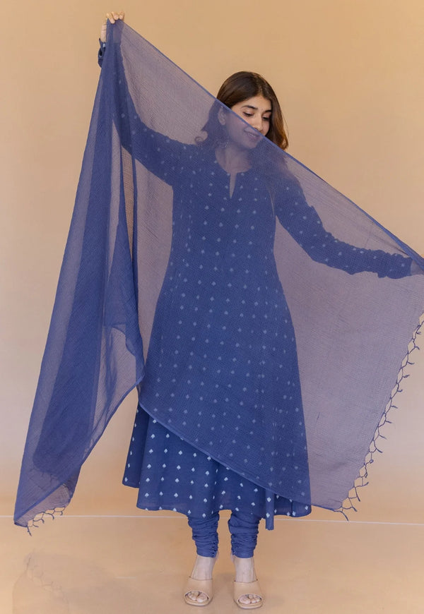 Shinat Blue Dabu Cotton Kali Kurta