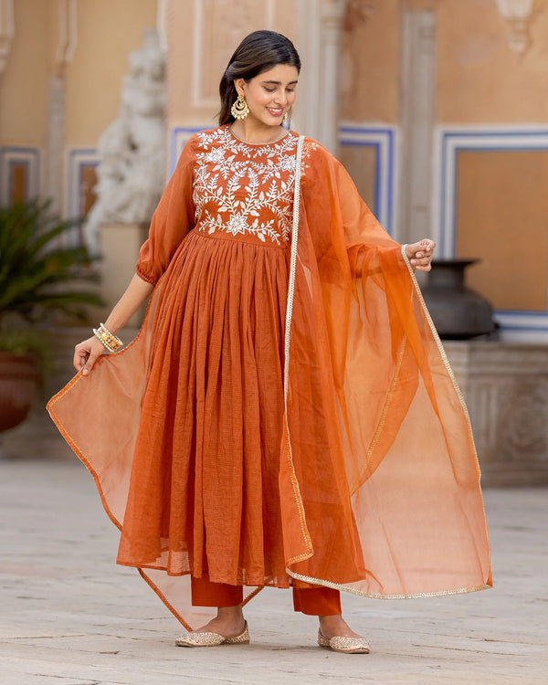 RUST KACCHA GOTA ANARKALI SUIT SET