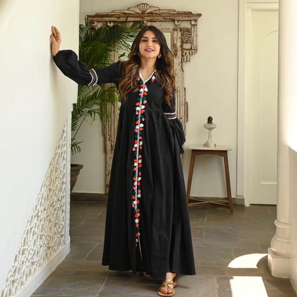 Black Multi color lace cotton maxi dress