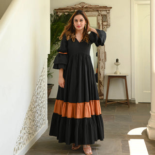 BLACK RUST TIER COTTON DRESS