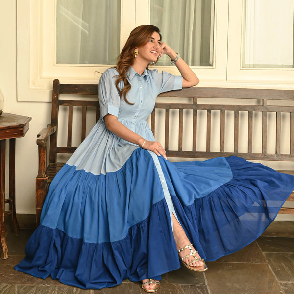 LIGHT TO DARK BLUE COTTON DRESS