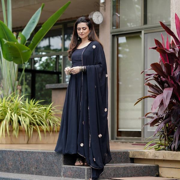 BALCK ANARKALI PANT WITH DUPATTA