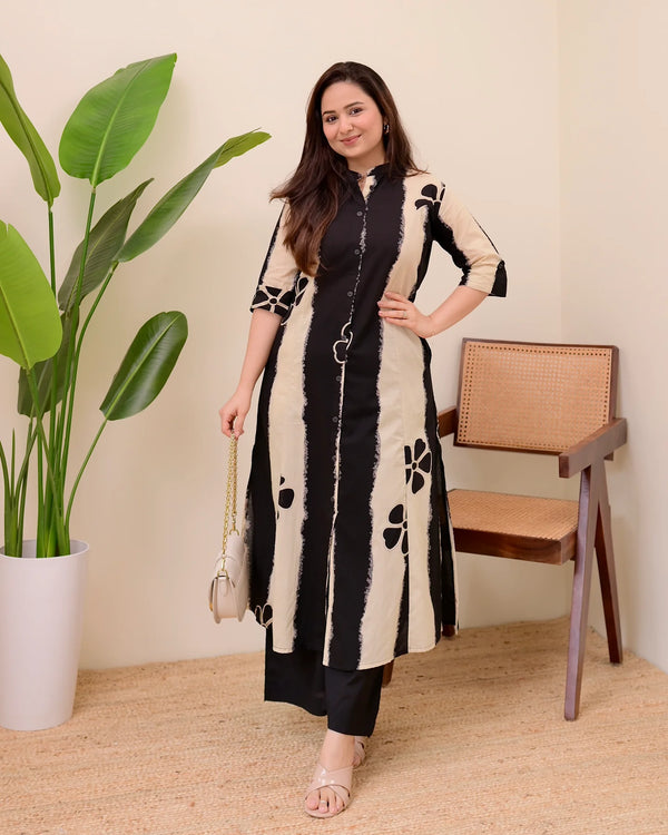 Black Ivory Cotton Kurta Palazzo Set
