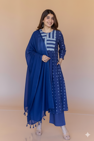 Shikha Blue Dabu Cotton Kali Kurta