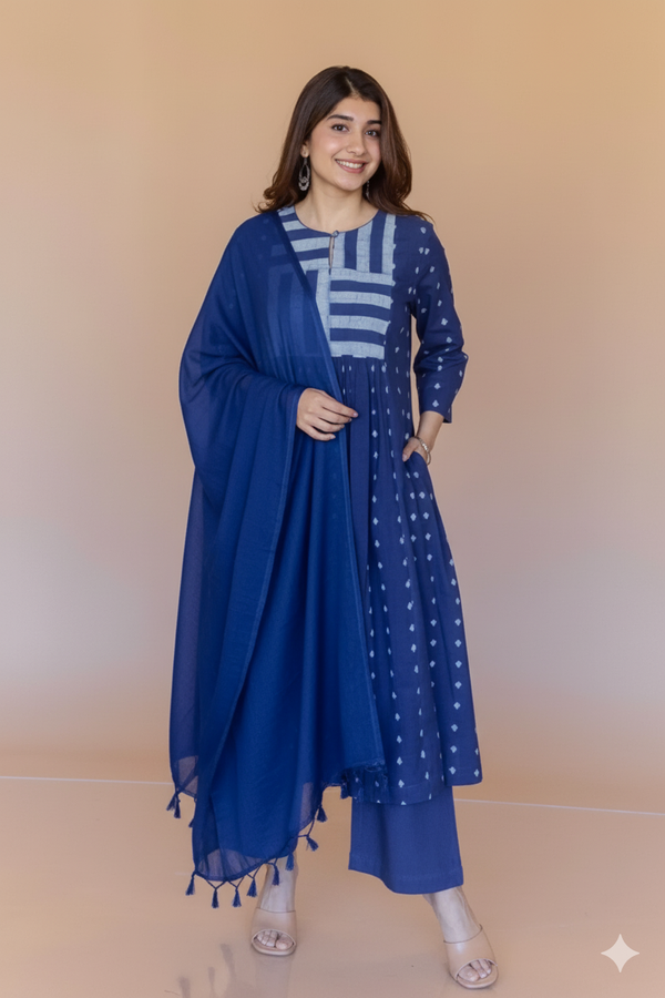 Shikha Blue Dabu Cotton Kali Kurta