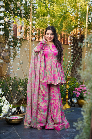 Petaline Pink Cosmos Sharara Set