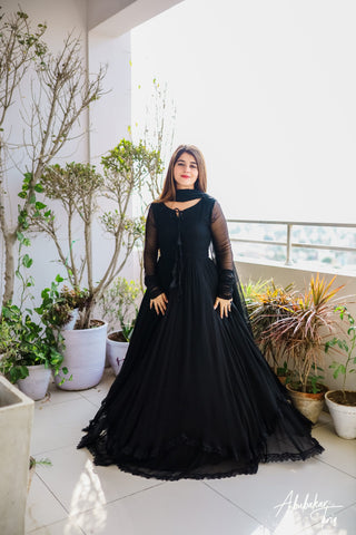 BEAUTIFUL BLACK COLOR PLAIN LONG ANARKALI GOWN