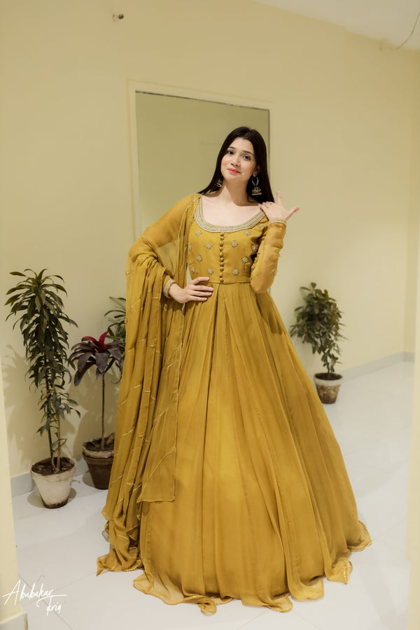 SOLID MUSTARD LONG FLAIR ANARKALI SET