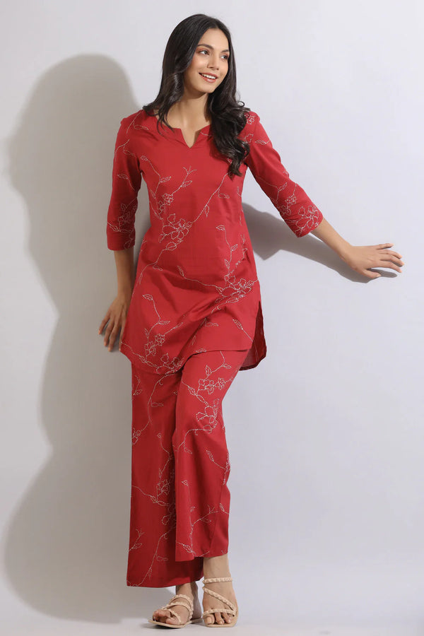 Floral dot on maroon cotton coord set