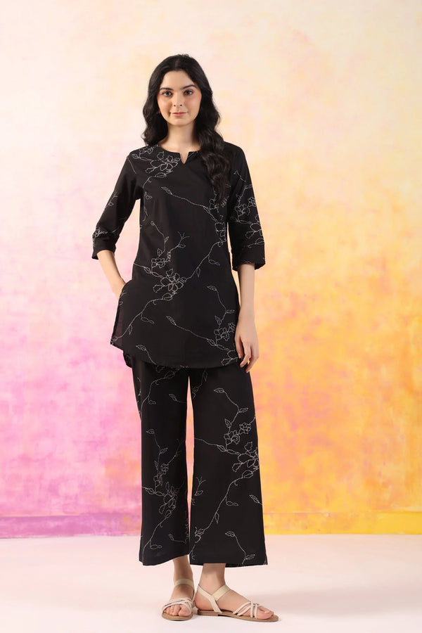 Dot floral black cotton coord set