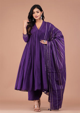 Purple Collar Neck Anarkali Suit Set