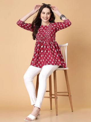 Floral Print Lace Peplum Top