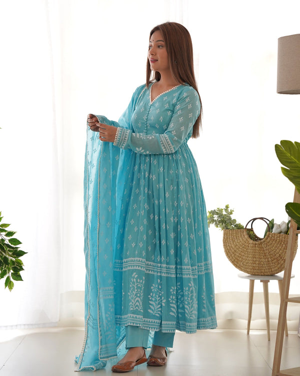 ICE BLUE MULMUL ANARKALI SET
